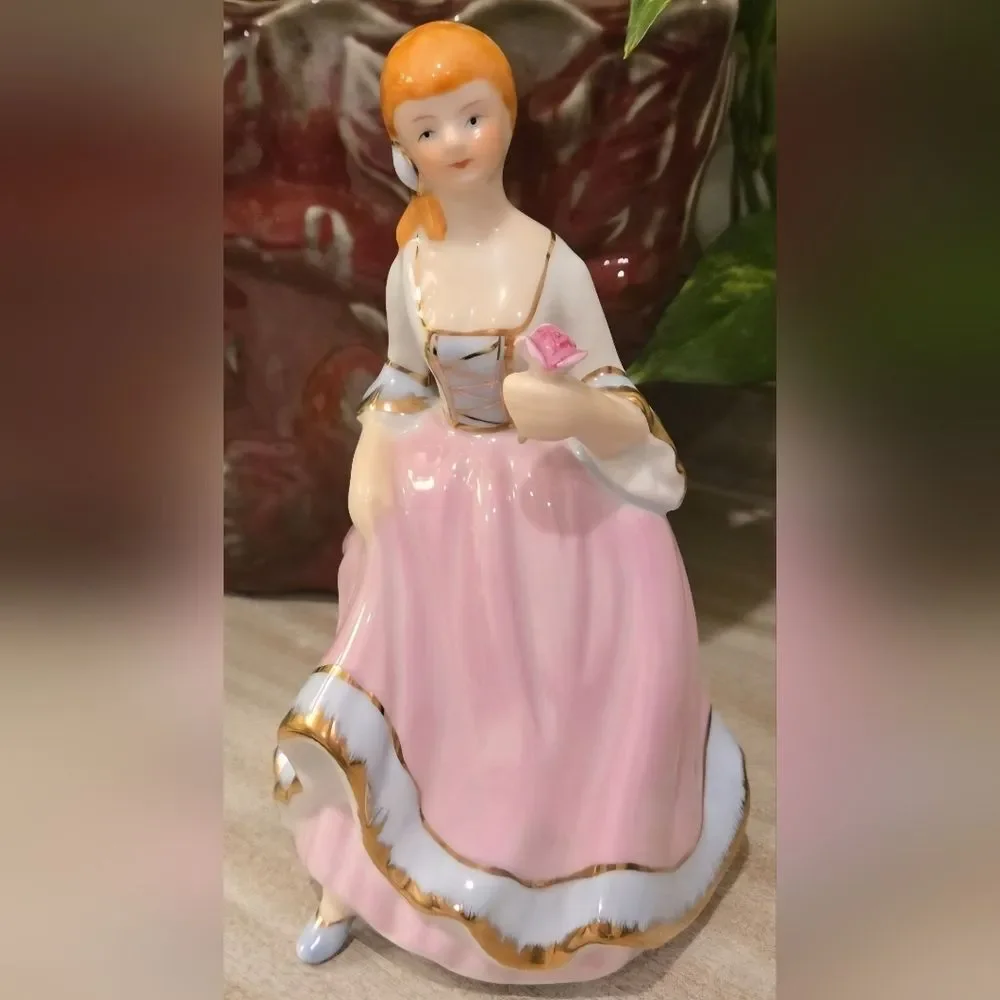 Vintage Elegant Pink and White Figurine 8 Inches Approx.